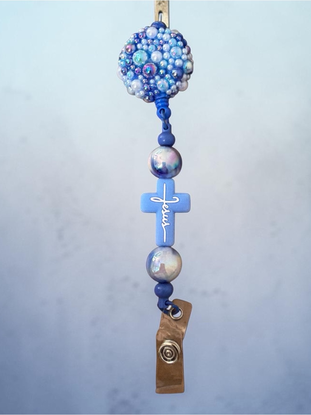 Blue Cross Beaded badge reel